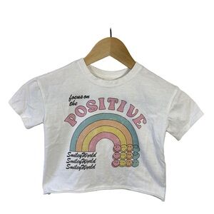 SmileyWorld Girls 5T Focus on the Positive Rainbow Crop Tee